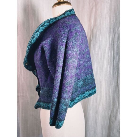 Vintage Alpaca Wool Purple Green Jacket - Size L - Picture 3 of 5